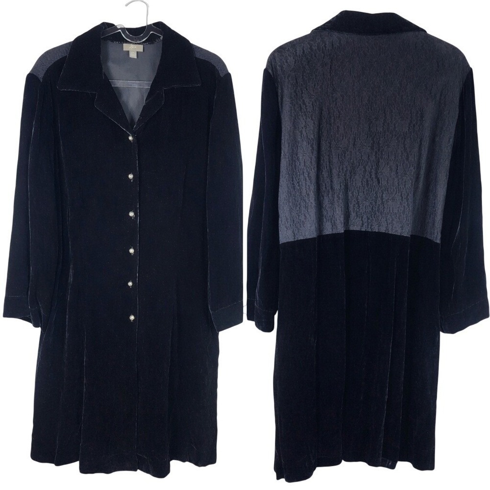 J Jill Velvet Long Duster or Dress Black Whimsigoth Dark Romantic Fall Large Pet